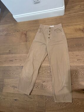 Nili Lotan Tan Straight-Leg Button-Front Jeans